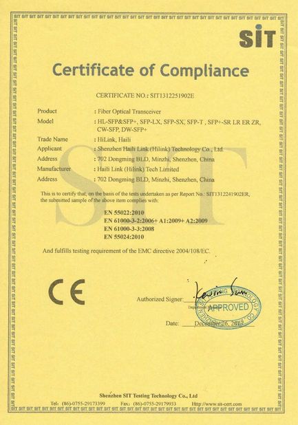 Çin Shenzhen HiLink Technology Co.,Ltd. Sertifikalar